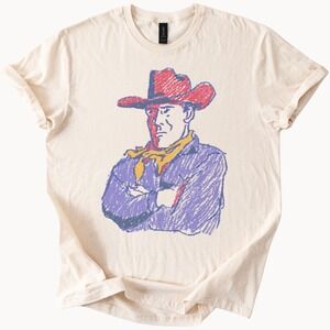 Retro Western Cowboy Portrait Graphic Tee Vintage Style